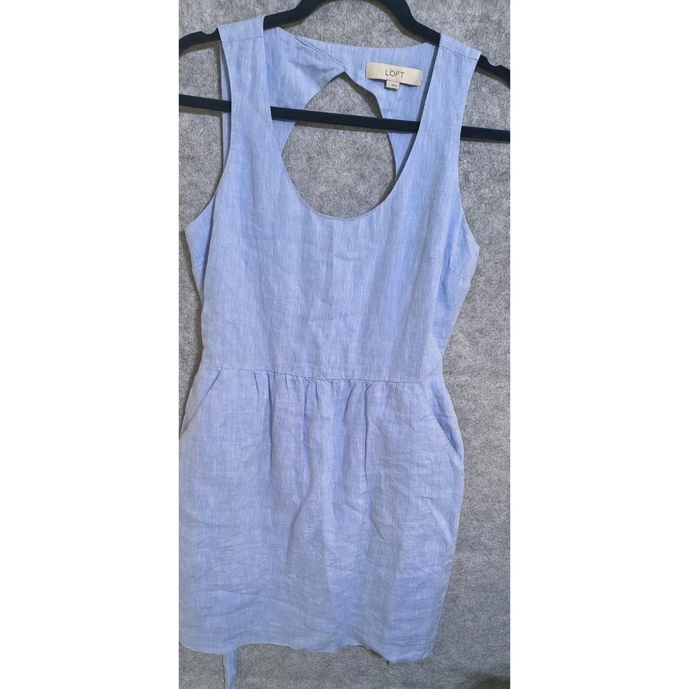 Ann Taylor Loft Linen Dress Sz 2 Baby Blue Preppy Zipper Lined Coastal EUC